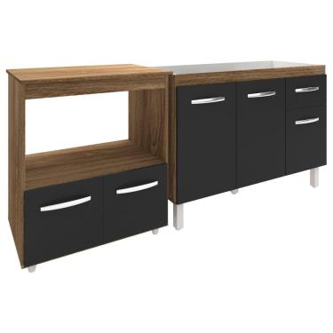 Imagem de Cozinha Armário Balcão Gabinete De Pia Aline 120 Cm E Balcão Amanda Para Microondas E Forno Elétrico Savana Preto