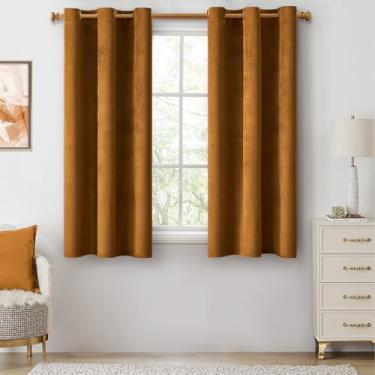 Imagem de ANRODUO Cortinas de veludo marrom dourado de 153 cm de comprimento, blecaute, isolamento térmico, à prova de som, cortinas de escurecimento de quarto, cortinas de janela com ilhós para quarto, sala de