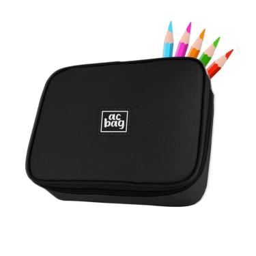 Imagem de Estojo Box Organizador Preto Grande Escolar Multiuso Kawaii