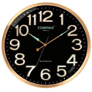 Imagem de Relogio Parede Redondo 38Cm Borda Dourada Ponteiros Luminoso