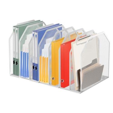 Imagem de blackonvlm Organizadores de mesa de metal, organizador de arquivos de mesa de malha, suporte para arquivos de papel com suporte, tudo em um, caixa de armazenamento de suprimentos, classificador de