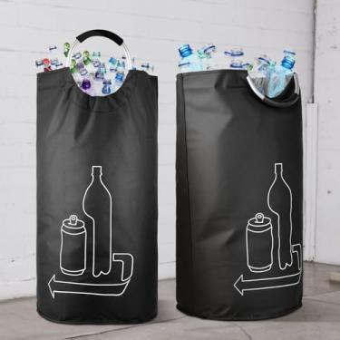 Imagem de 2 peças de lixeira interna de tecido, bolsa de coleta de garrafa de depósito de 90 L com alça de alumínio, bolsa de armazenamento dobrável para garrafa de reciclagem, lavável, reutilizável, sacos de