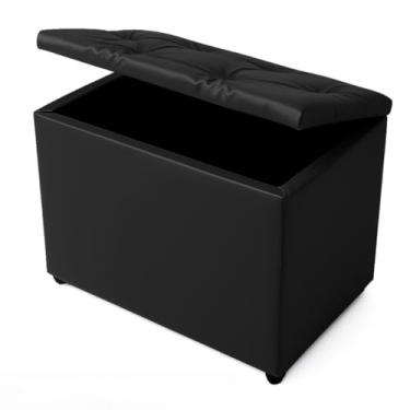 Imagem de Baú Retangular Banquinho Puff Decorativo organizador Guarda Brinquedos Assento(PRETO CORINO)