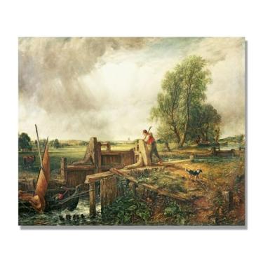 Imagem de NHLDZYH Arte de parede John Constable, (A Boat Passing a Lock), pôster de pinturas famosas, decoração de parede com impressão de imagem retrô de romantismo. Apenas tela de 60 x 72 cm - 23,6 x 28,3 pol