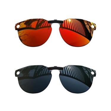 Imagem de MYCOURAG 2 pares de lentes polarizadas clip-on com proteção UV para óculos de sol Oakley Meta HSTN OW8002 51 mm - preto sólido + vermelho fogo