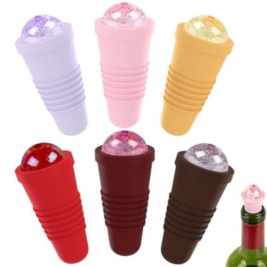Imagem de Biiange 6 peças de rolha de vinho de silicone com contas coloridas, seladora de garrafa de bebida, seladores de garrafas reutilizáveis para garrafas de vidro e presentes de festa