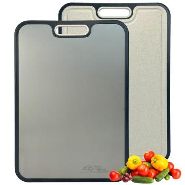 Imagem de NextG Ideaz Tábua de corte dupla face de titânio puro e palha de trigo PP - tábua higiênica de qualidade alimentar para carne e legumes (titânio)