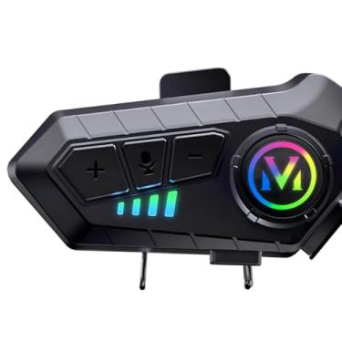 Imagem de Headset Bluetooth para Motociclista, RGB Intercomunicador Moto com Microfone, Controle de Volume, LED Indicador, Preto