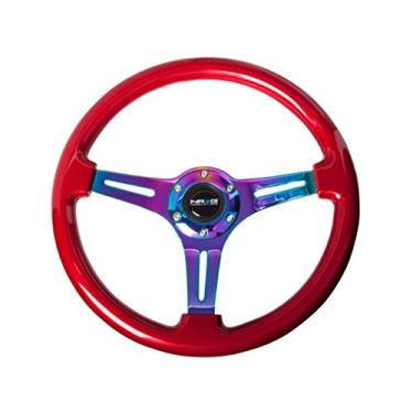 Imagem de NRG Innovations ST-015MC-RD Roda de grão de madeira clássica (350 mm, 3 raios neocromáticos - aderência vermelha)