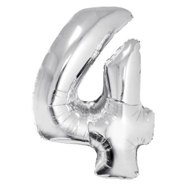 Imagem de Decoração Festa Balão Metalizado Número 0 80Cm Prata Com Canudo Silver Festas