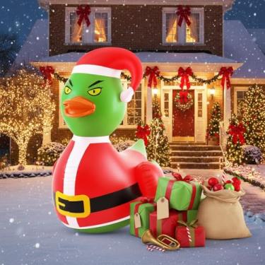 Imagem de Hungdao 1 peça de PVC de 1,2 m PVC gigante de cabelo verde gigante pato monstro de borracha grande inflável, boias de piscina de Natal para decoração de piscina interna e externa