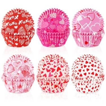 Imagem de Quera 600 peças de forros de cupcake de dia dos namorados, copos de assar coração, rosa, vermelho, papel descartável, envoltórios, decorações de cupcake, formas de muffin, envoltórios de panificação