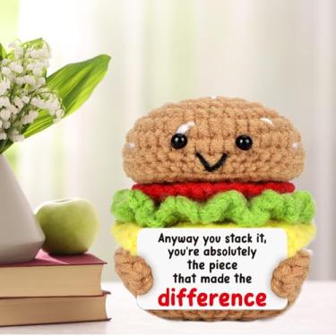 Imagem de Mini presentes de agradecimento – hambúrguer de crochê feito à mão, presente de agradecimento peculiar, presente de incentivo positivo, lembrete diário de auto-motivação para mulheres e homens, melhor