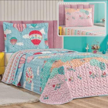 Imagem de Enxoval Kit Colcha + Jogo De Cama Lençol Bouti Solteiro Infantil Kids 4 Peças - Balão