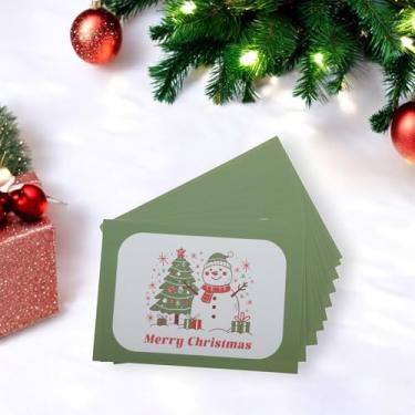 Imagem de 10 pçs cartão de felicitações de Natal desenho animado boneco de neve em chapéu papel verde branco 4,5 x 3,1 polegadas