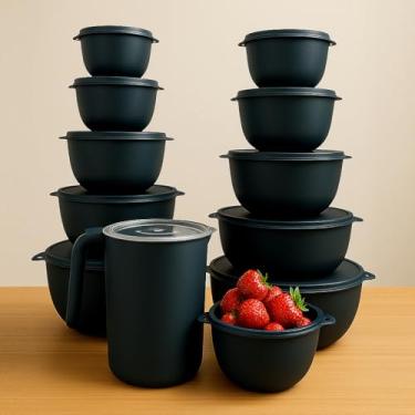 Imagem de Kit Conjunto 10 Potes Bowl + Jarra Cozinha Saladeira Pote Marmitas Plástico (Preto)