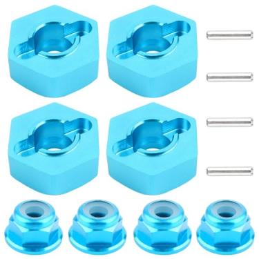 Imagem de GDOOL Adaptador de roda sextavada de 12 mm 5 mm de espessura e flange M4 porcas de trava de alumínio para Redcat Axial HSP Waltoys Himoto RC caminhão peças de atualização de carro (azul)