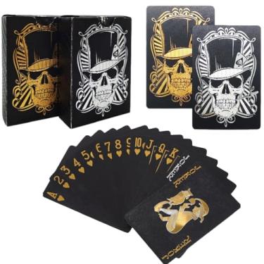 Imagem de Ivymei 2 Pack Black Silver Skull Playing Cards Waterproof Poker Cards Plastic Gold Foil Poker,PVC High Flexible (Black)