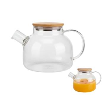 Imagem de Jarra de Vidro com Tampa de Bambu, 1 Litro, Hermética, para Servir Sucos, Chás, Café e Água Aromatizada, Design Elegante