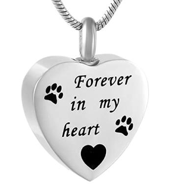 Imagem de barenx Colar You Will Always Be Here Love Pets Dog Cat Paw Print Stainless Heart Cremation Urna Cinzas Joias, Não disponível, não disponível