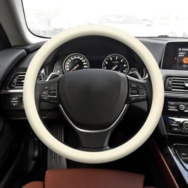 Imagem de HQRNYP Capa de volante de carro, protetor de volante de silicone antiderrapante de 33 a 36 cm, acessórios para carro, textura de couro macio, capa protetora para a maioria dos carros (bege)