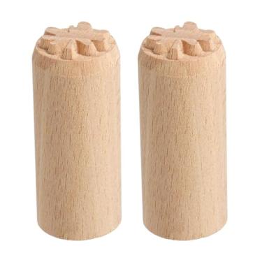 Imagem de HARFINGTON 2 carimbos de ferramentas de cerâmica de madeira, 2 cm de diâmetro, 5 cm de comprimento, carimbos de impressão em bloco de madeira, padrão de folha de bordo para bolo, sobremesa