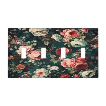 Imagem de Nadoabtm Capas para interruptores de luz, barroco, vintage, flor de peônia, floral, quadriciclo, placa elétrica para parede de 4 grupos, placas decorativas para decoração de quarto de fazenda