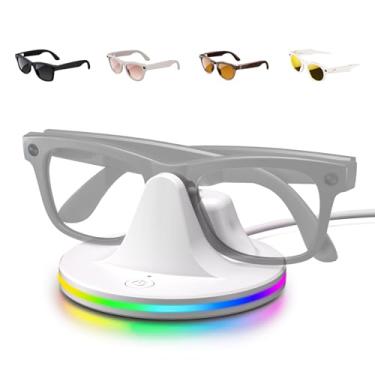 Imagem de Base de carregamento multifuncional para óculos inteligentes Ray-Ban Meta – Estação de carregamento compacta para Wayfarer, Headliner e Skyler, com luz LED de status de energia e cabo USB-C incluído