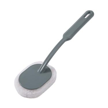 Imagem de Escova de esfregão cabeça de esponja de cabo longo escova de limpeza banheiro parede banheira limpador de chão com aderência ergonômica para cantos difíceis (cinza verde)
