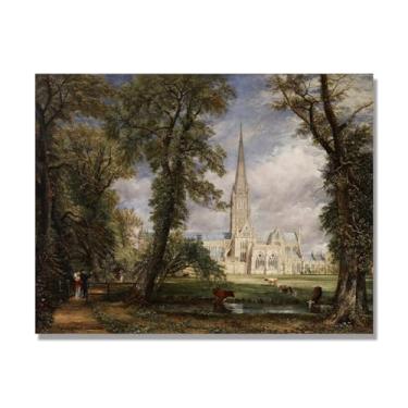 Imagem de NHLDZYH Impressão em tela estilo John Constable, (sem título 11), painel de tela de paisagem romântica, decoração de parede com tema de natureza para quarto ou escritório. Apenas tela de 80 x 105 cm