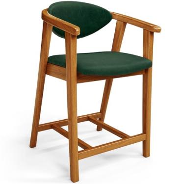 Imagem de Banqueta Baixa Para Cozinha Sala de Jantar Bancada Cecília L02 Couríssimo Verde Musgo - Lyam Decor