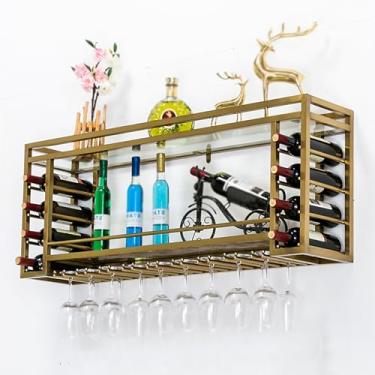 Imagem de THGYJP Rack de vinho moderno de metal montado na parede, suporte de copo de vinho suspenso, prateleiras de bar flutuantes, armário de bebidas, prateleiras de vinho de exibição de armazenamento para