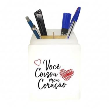 Imagem de Você Coisou Meu Coração Organizador de Mesa Iluminado, Polietileno, 11,5 x 9,5 x 13,5 cm, com LED, Porta-Objetos para Escritório, Alimentado por Pilhas