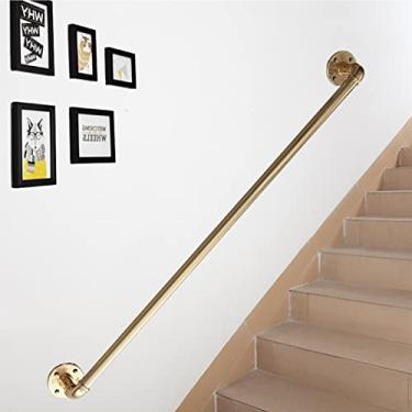 Imagem de FZZIBQYR Rampa de escada para corrimão de escada interna/externa montada na parede 1, 2, 3, 4, 5, 6 m, corrimão de ferro forjado de metal dourado para corredores, degraus internos/80 cm