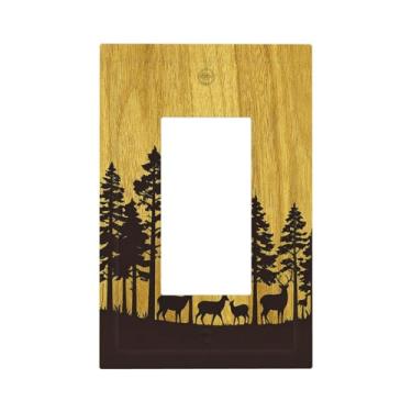 Imagem de Naiqadnehz Capas de tomada decorativas florestal veado pinheiro grão de madeira 1 gangue único interruptor de luz interruptor placa de parede GFCI placa de interruptor elétrico capa para quarto