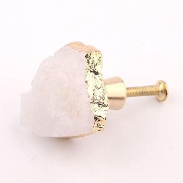 Imagem de 1 peça de puxador de latão de minério de cristal branco natural gaveta armário de cozinha alça de móveis acessórios de móveis