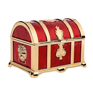 Imagem de JOEUQK Caixa de joias pequena, caixa de armazenamento de bugigangas esculpidas em metal, baú de tesouro vintage, caixas de presente para anéis, colares, brincos, bugigangas, lembranças