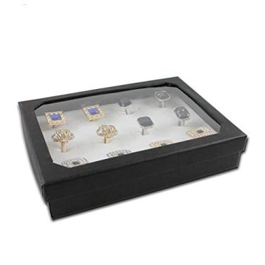 Imagem de BSNANCA Anel de esponja caixa de exibição caixa de armazenamento de joias de papelão suporte vitrine anel de punho bandeja de joias com tampa (cor: prata) (preto)