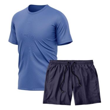 Imagem de Kit Camiseta Manga Curta Dry Azul + Short Tactel Academia Caminhada Gênero:Homem;Tamanho:GG;Cor:-Masculino