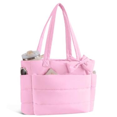 Imagem de Bolsa feminina acolchoada com suporte para copo e compartimento de laptop de 15,6 polegadas para trabalho, viagens, academia, faculdade, Rosa escuro, Tendência