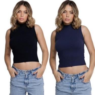 Imagem de KIT 2 Blusa Sem Manga Regata Gola Alta Bella Fiore Básica Confortavel Moda Casual Blogueira-Feminino