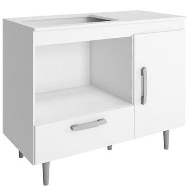 Imagem de Balcão Para Cooktop 1 Porta 1 Gaveta 105 cm Alec Branco PLN - Milani S