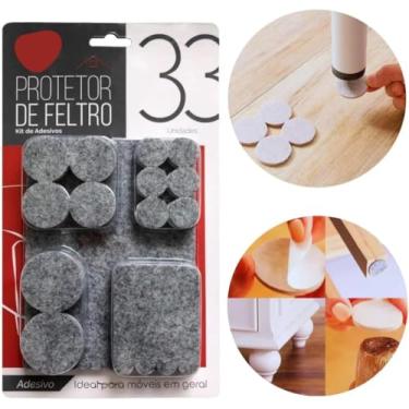 Imagem de 2 Kit 33 Protetores de Feltro Autoadesivos Tamanhos Variados Para Pés de Móveis Portas e Quadros Anti-Risco e Anti-Deslizante - Total 66 Unidades