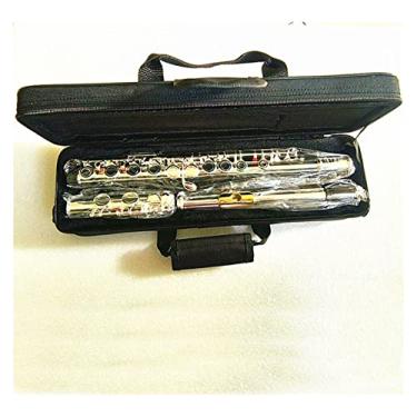 Imagem de Flauta 16 boquilhas banhadas a ouro prata obturador transversal chave C com chave E instrumento musical flauta (cor: caixa de pano)