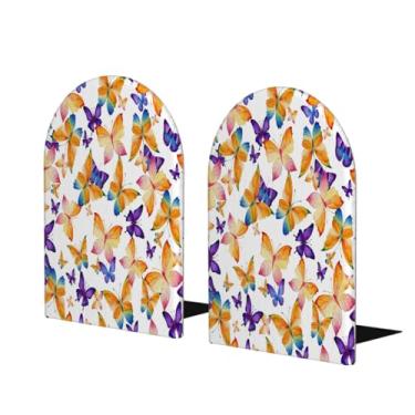 Imagem de Borboleta laranja roxo animal grande suporte de livros de madeira decorativo antiderrapante resistente terminais de livro para mesa de escritório casa biblioteca escritório escola decoração divisórias