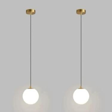 Imagem de Kit 2 Peças Luminária Pendente Jabuticaba, Globo de Vidro 13cm, Dourado, com Lâmpada G9 3000K Branco Quente