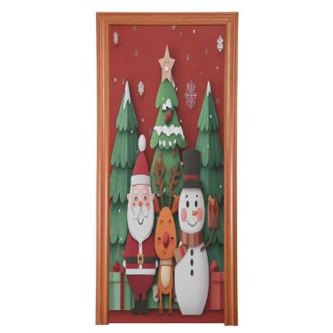 Imagem de ATTX Capa para porta da frente do boneco de neve de rena do Papai Noel - tecido elástico lavável, decoração de férias para festas, casa, decoração de porta da frente, 91 x 242 cm (778)