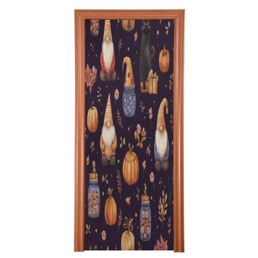 Imagem de Blueangle Capa de porta de potes de doces de gnomos elásticos fofos - Faixa de porta frontal de tecido elástico para Halloween, decoração de festa ao ar livre em casa (616)