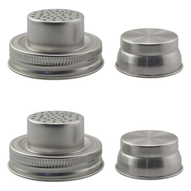 Imagem de BLLNDX 2 peças de tampas de coqueteleira de aço inoxidável com anéis de vedação de silicone, calibragem padrão, multifuncional, à prova de vazamento, tampas de tempero para filtragem de vinho