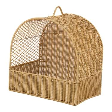 Imagem de IEUDNS Cama de gato de imitação de vime, casa para gatos com almofada, cama confortável para gatinhos, gatos pequenos, cachorros pequenos, filhotes dormindo, Amarelo